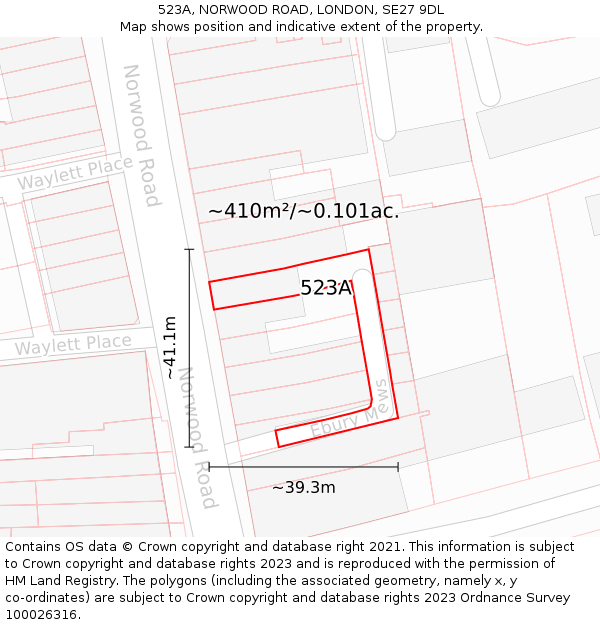 523A, NORWOOD ROAD, LONDON, SE27 9DL: Plot and title map