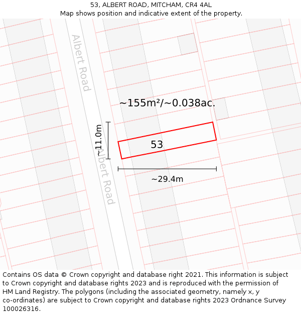 53, ALBERT ROAD, MITCHAM, CR4 4AL: Plot and title map