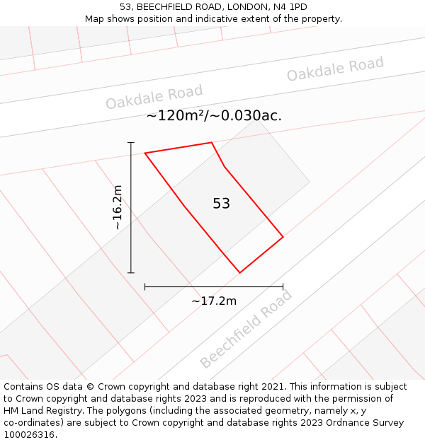 53, BEECHFIELD ROAD, LONDON, N4 1PD: Plot and title map