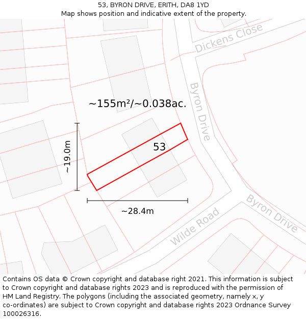 53, BYRON DRIVE, ERITH, DA8 1YD: Plot and title map