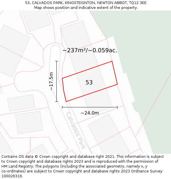 53, CALVADOS PARK, KINGSTEIGNTON, NEWTON ABBOT, TQ12 3EE: Plot and title map