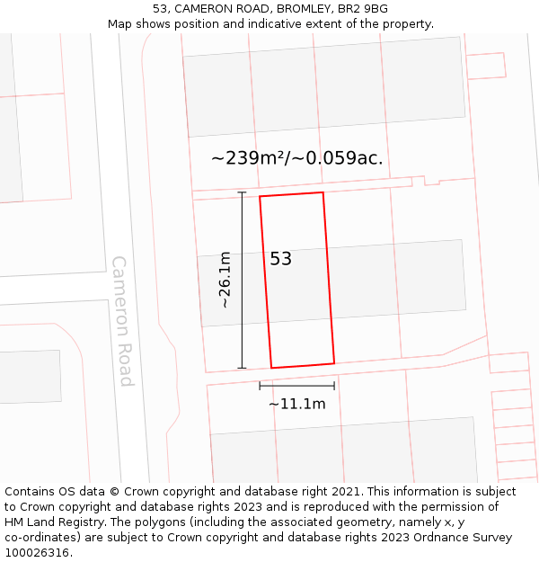 53, CAMERON ROAD, BROMLEY, BR2 9BG: Plot and title map