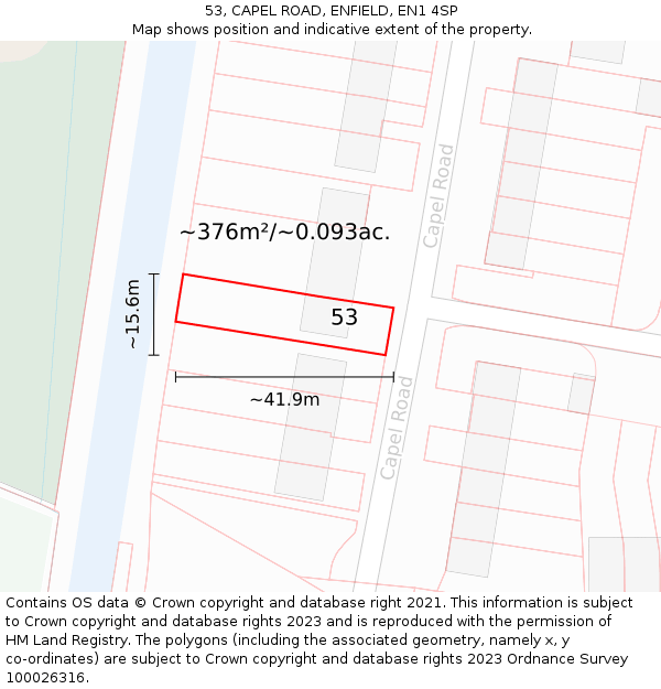 53, CAPEL ROAD, ENFIELD, EN1 4SP: Plot and title map