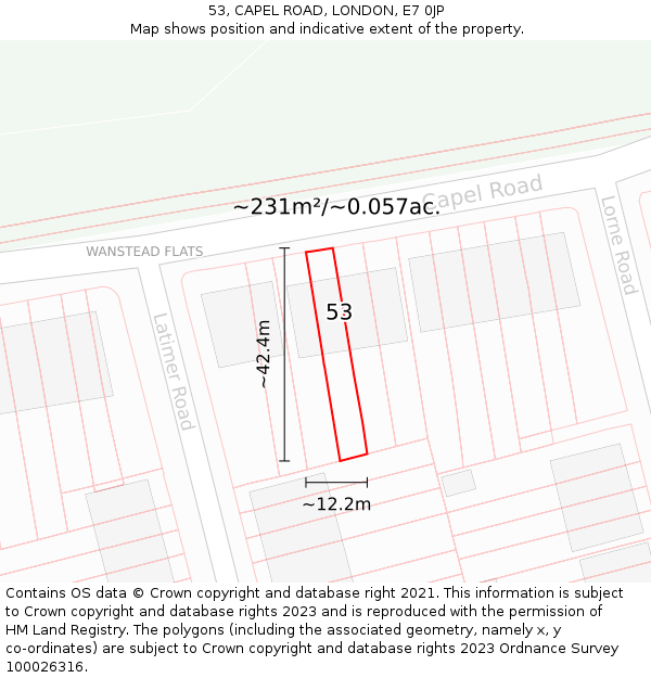53, CAPEL ROAD, LONDON, E7 0JP: Plot and title map