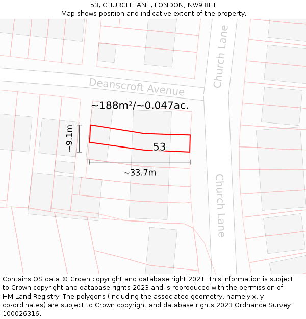 53, CHURCH LANE, LONDON, NW9 8ET: Plot and title map