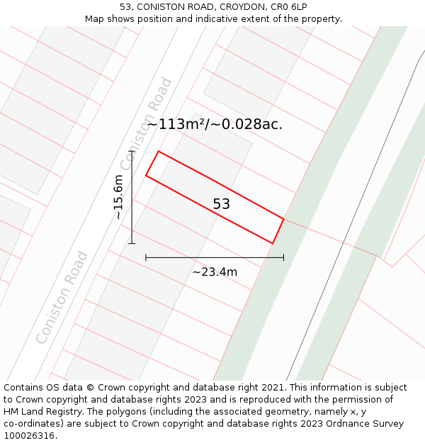 53, CONISTON ROAD, CROYDON, CR0 6LP: Plot and title map