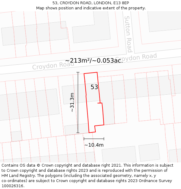 53, CROYDON ROAD, LONDON, E13 8EP: Plot and title map