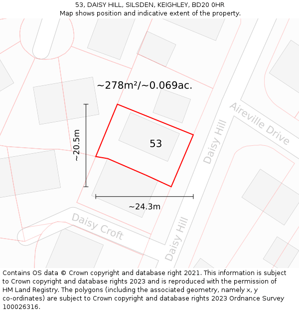 53, DAISY HILL, SILSDEN, KEIGHLEY, BD20 0HR: Plot and title map
