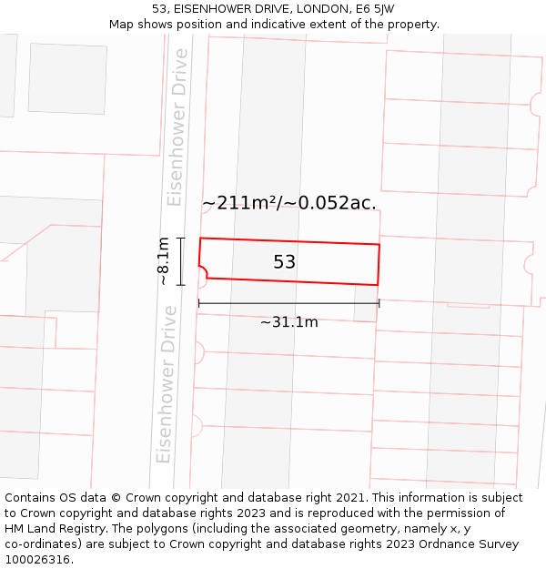 53, EISENHOWER DRIVE, LONDON, E6 5JW: Plot and title map