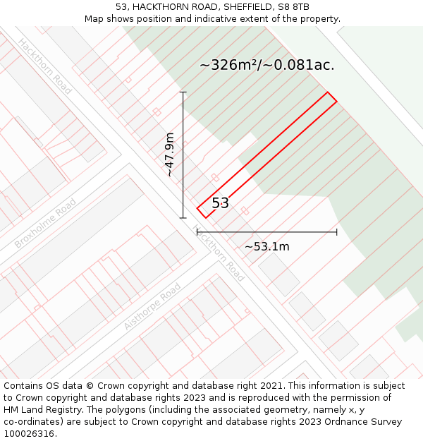 53, HACKTHORN ROAD, SHEFFIELD, S8 8TB: Plot and title map