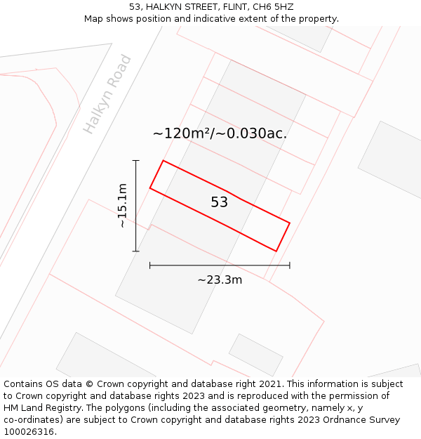 53, HALKYN STREET, FLINT, CH6 5HZ: Plot and title map