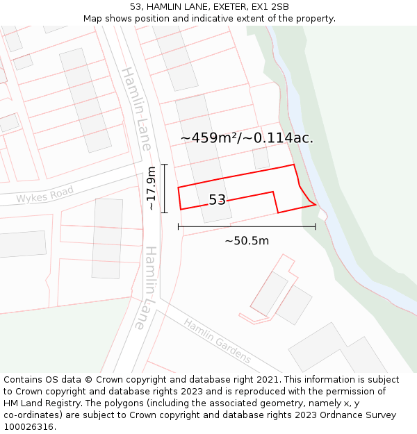 53, HAMLIN LANE, EXETER, EX1 2SB: Plot and title map
