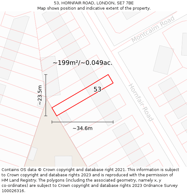 53, HORNFAIR ROAD, LONDON, SE7 7BE: Plot and title map