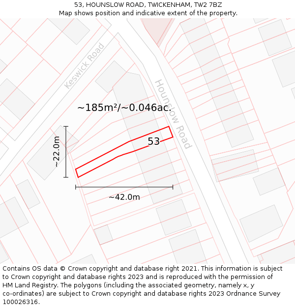 53, HOUNSLOW ROAD, TWICKENHAM, TW2 7BZ: Plot and title map