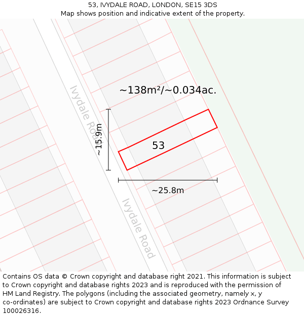 53, IVYDALE ROAD, LONDON, SE15 3DS: Plot and title map