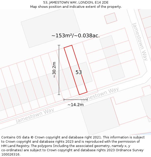53, JAMESTOWN WAY, LONDON, E14 2DE: Plot and title map