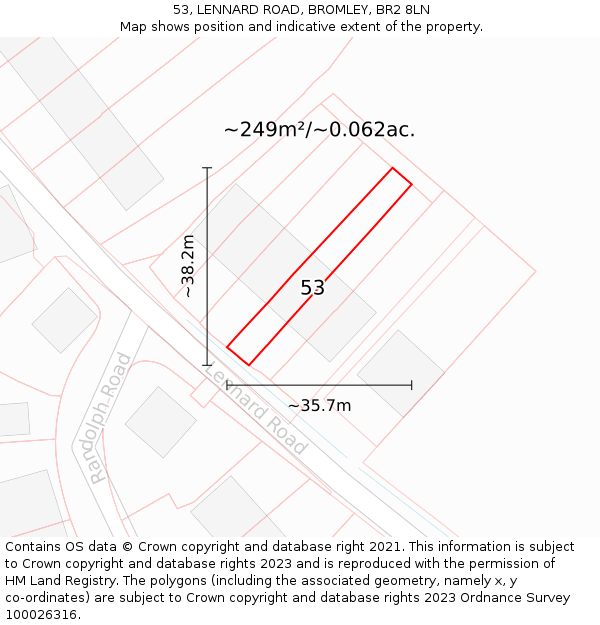 53, LENNARD ROAD, BROMLEY, BR2 8LN: Plot and title map
