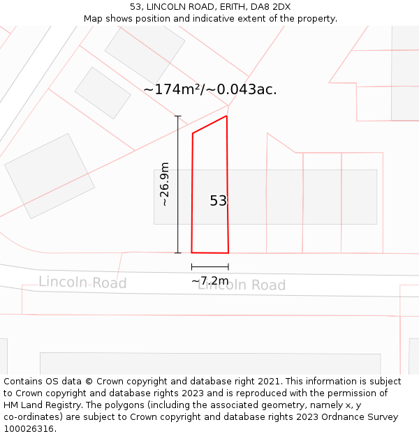 53, LINCOLN ROAD, ERITH, DA8 2DX: Plot and title map