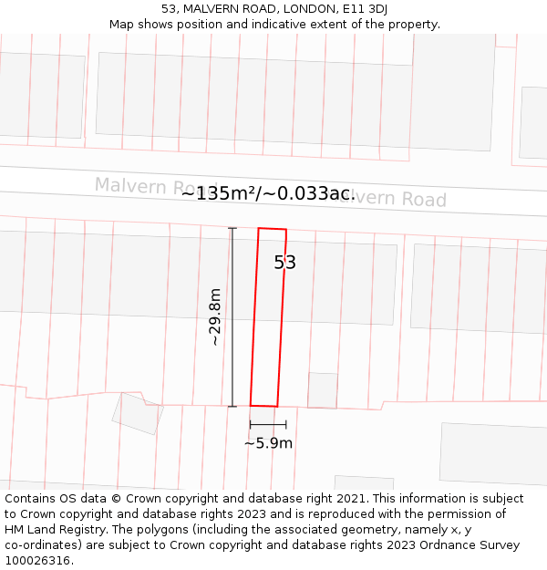 53, MALVERN ROAD, LONDON, E11 3DJ: Plot and title map