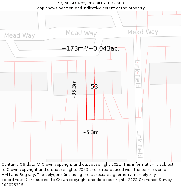53, MEAD WAY, BROMLEY, BR2 9ER: Plot and title map