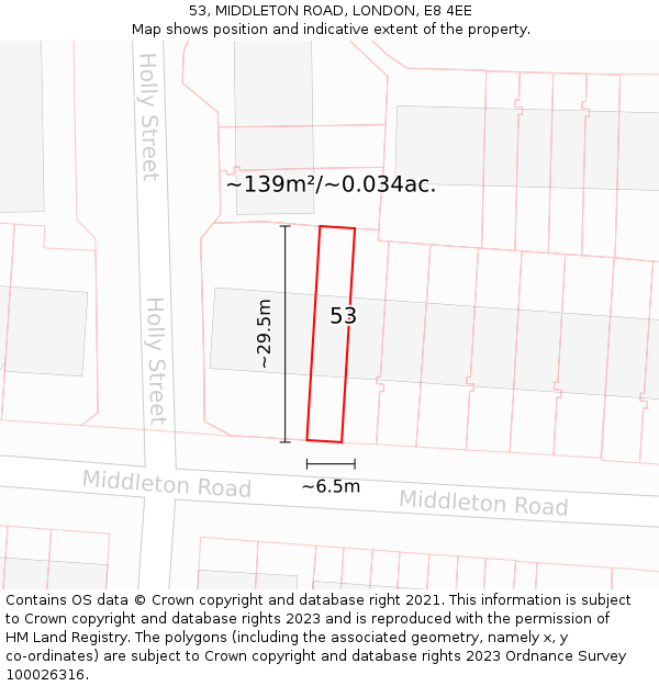 53, MIDDLETON ROAD, LONDON, E8 4EE: Plot and title map