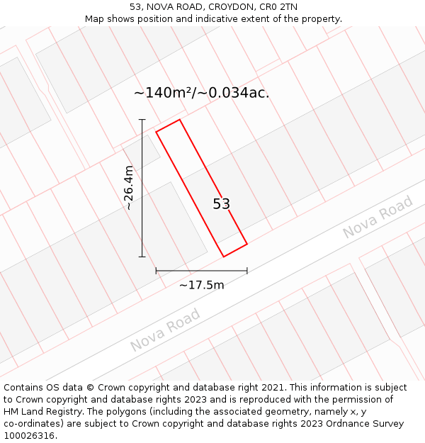53, NOVA ROAD, CROYDON, CR0 2TN: Plot and title map