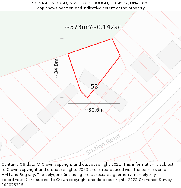 53, STATION ROAD, STALLINGBOROUGH, GRIMSBY, DN41 8AH: Plot and title map