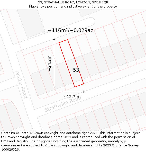 53, STRATHVILLE ROAD, LONDON, SW18 4QR: Plot and title map