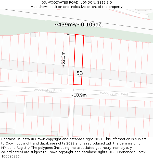 53, WOODYATES ROAD, LONDON, SE12 9JQ: Plot and title map