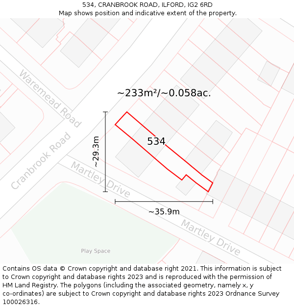 534, CRANBROOK ROAD, ILFORD, IG2 6RD: Plot and title map