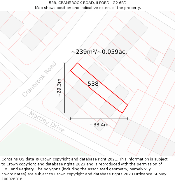 538, CRANBROOK ROAD, ILFORD, IG2 6RD: Plot and title map
