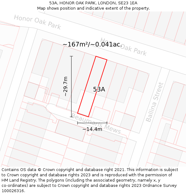 53A, HONOR OAK PARK, LONDON, SE23 1EA: Plot and title map