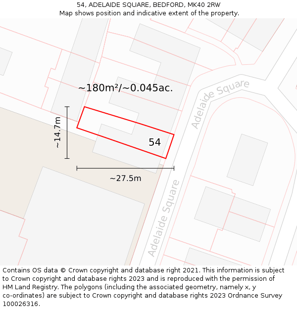 54, ADELAIDE SQUARE, BEDFORD, MK40 2RW: Plot and title map