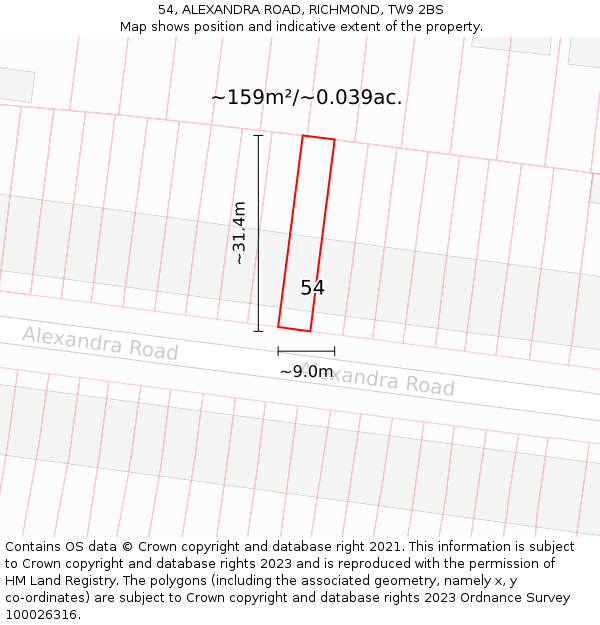 54, ALEXANDRA ROAD, RICHMOND, TW9 2BS: Plot and title map