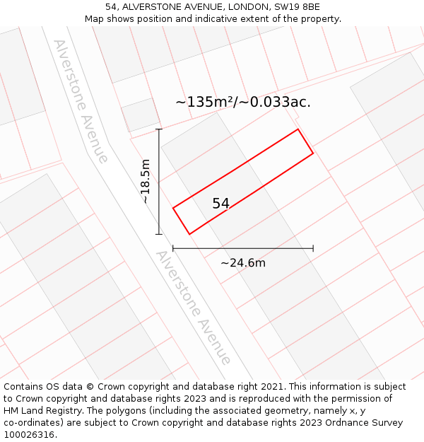 54, ALVERSTONE AVENUE, LONDON, SW19 8BE: Plot and title map