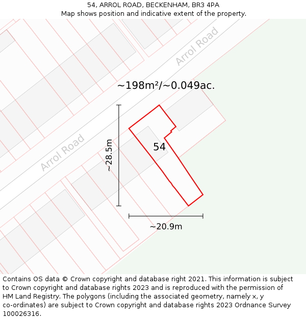 54, ARROL ROAD, BECKENHAM, BR3 4PA: Plot and title map