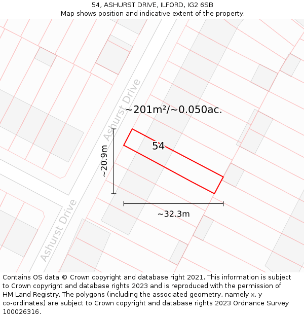 54, ASHURST DRIVE, ILFORD, IG2 6SB: Plot and title map