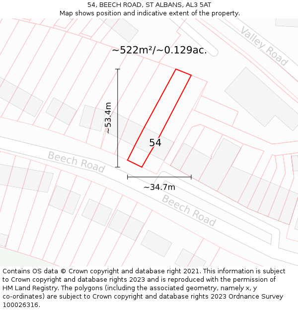 54, BEECH ROAD, ST ALBANS, AL3 5AT: Plot and title map