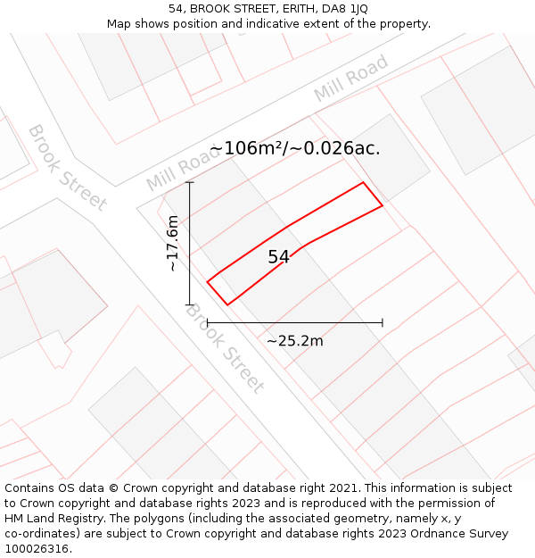 54, BROOK STREET, ERITH, DA8 1JQ: Plot and title map