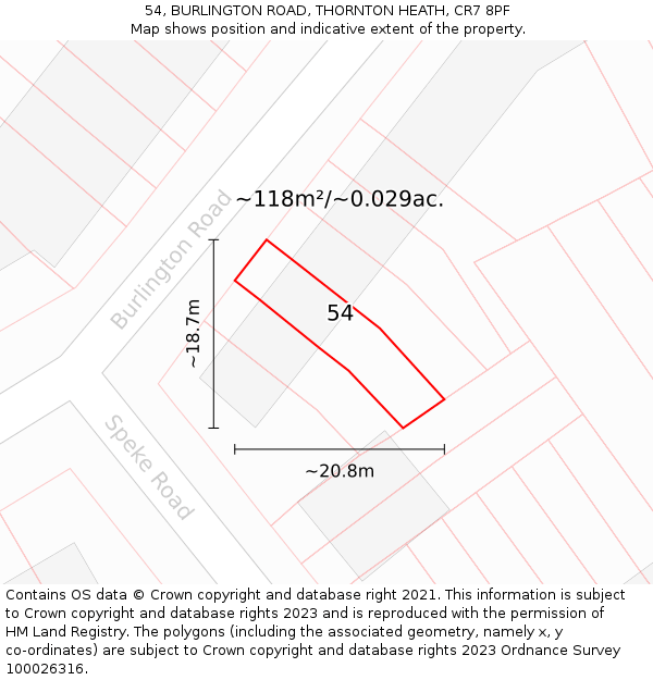 54, BURLINGTON ROAD, THORNTON HEATH, CR7 8PF: Plot and title map