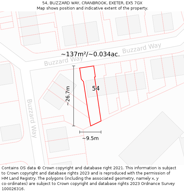 54, BUZZARD WAY, CRANBROOK, EXETER, EX5 7GX: Plot and title map