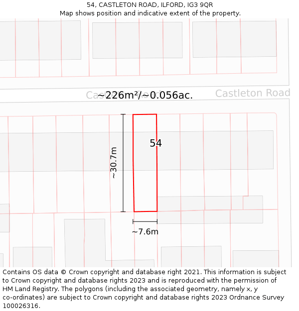 54, CASTLETON ROAD, ILFORD, IG3 9QR: Plot and title map