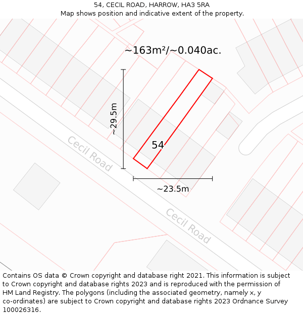 54, CECIL ROAD, HARROW, HA3 5RA: Plot and title map
