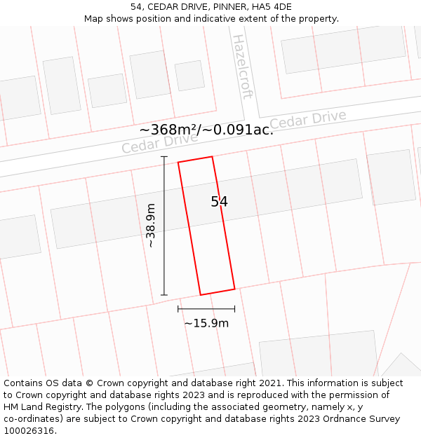 54, CEDAR DRIVE, PINNER, HA5 4DE: Plot and title map