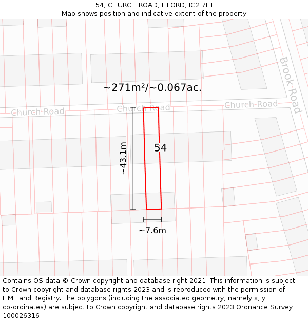 54, CHURCH ROAD, ILFORD, IG2 7ET: Plot and title map