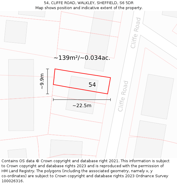 54, CLIFFE ROAD, WALKLEY, SHEFFIELD, S6 5DR: Plot and title map