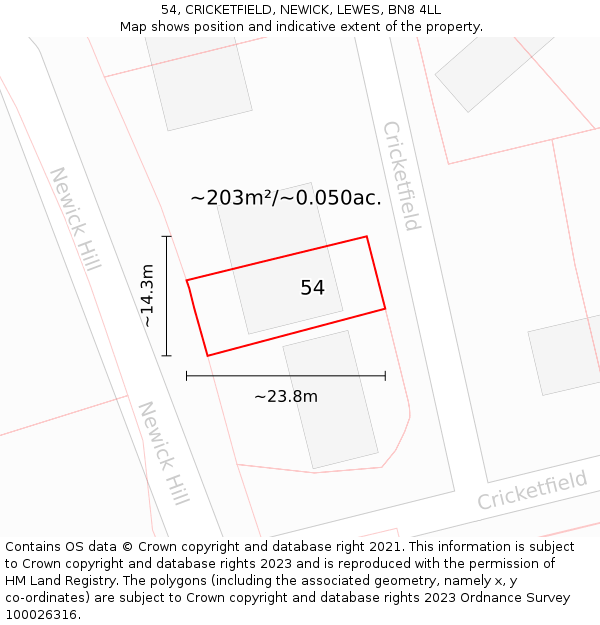 54, CRICKETFIELD, NEWICK, LEWES, BN8 4LL: Plot and title map