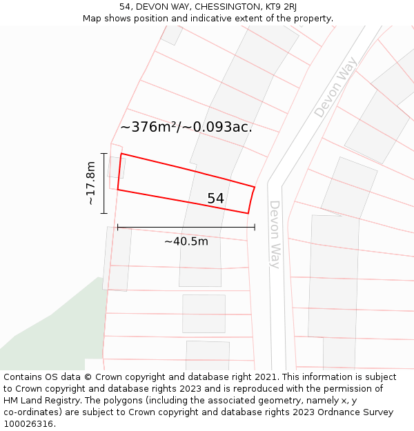 54, DEVON WAY, CHESSINGTON, KT9 2RJ: Plot and title map