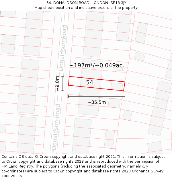 54, DONALDSON ROAD, LONDON, SE18 3JY: Plot and title map