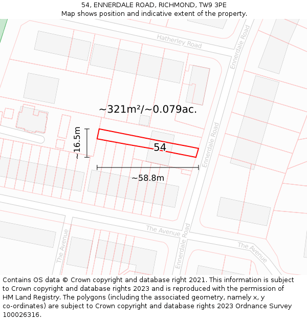 54, ENNERDALE ROAD, RICHMOND, TW9 3PE: Plot and title map